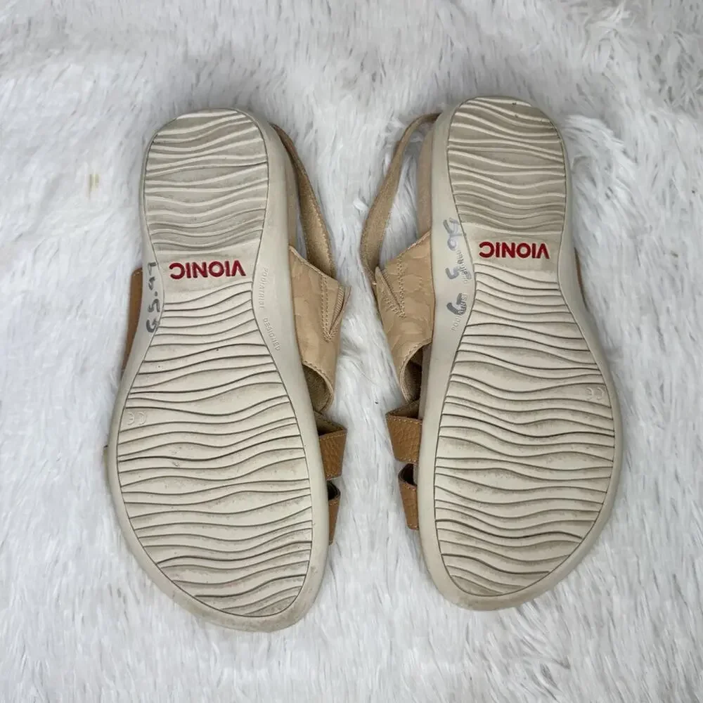 VIONIC / Eira tan brown cheetah printed strappy comfort sandals / 8 WIDE